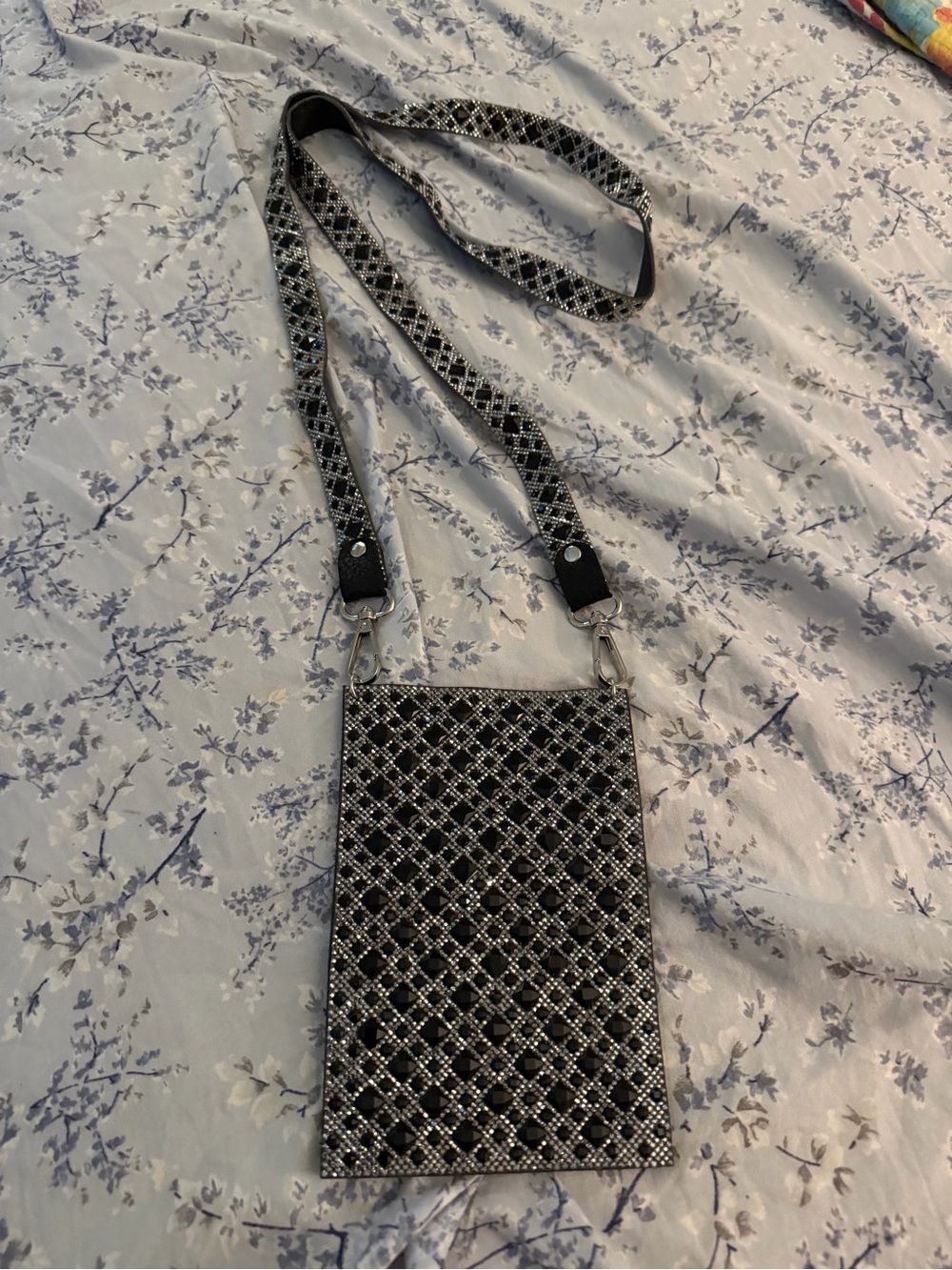Jacqueline Kent Black Rhinestone Crossbody Phone Bag NEW